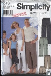 5513 Simplicity  UNISEX FAMILY SHORTS PANTS CROP OR NOT PATTERN XS-L/XS-XL uncut